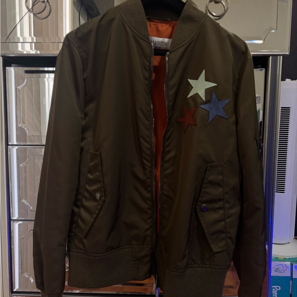 Valentino Green and Blue Bomber Jacket with Star Emblem
